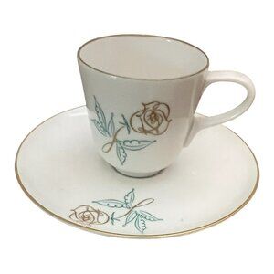 Rosenthal Selb Ploessberg Germany Teacup & Saucer Set Rose Pattern Gold Trim